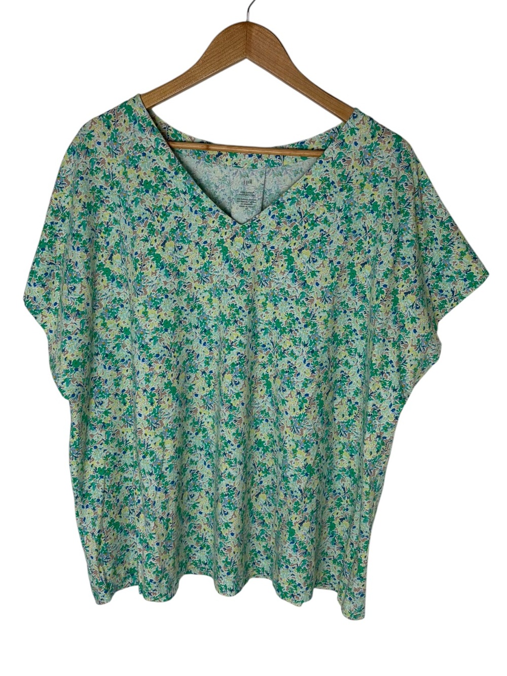 J. Jill Short Sleeve Floral Top V-neck Cotton Tencel Soft Lightweight 3X